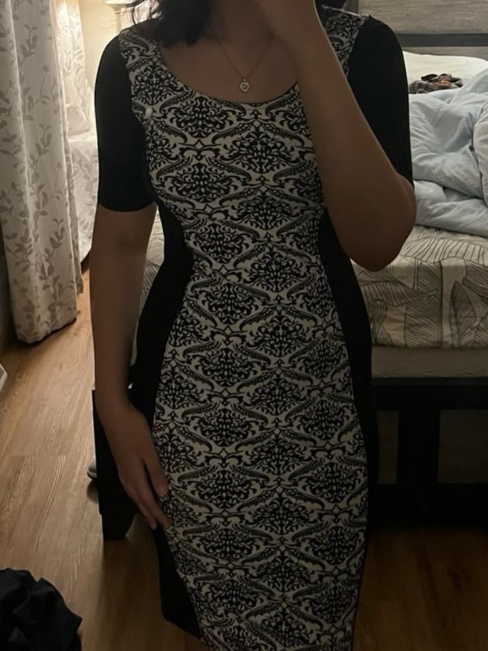 Black and White Patterned Sheath Dress